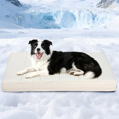 Cooling Dog Bed for Large Dogs - Orthopedic Pet Beds with Memory Foam, QMAX>0.5, Waterproof Removable Washable Cover for Hot Weather, Dark Beige, 35" L x 23" W x 3" H