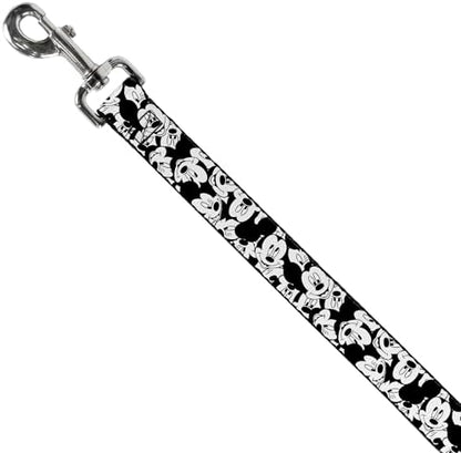 Buckle-Down Pet Leash - Mickey Mouse Expressions Stacked White/Black - 4 Feet Long - 1" Wide