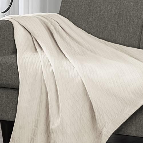 Superior Diamond Weave All-Season Cotton Blanket, Cover for Home, Couch, Bed, Soft, Warm Blankets, Boho Aesthetic, Comfy, Cozy, and Cute Covers, Decorative Bedding Essentials, Full/Queen, Ivory