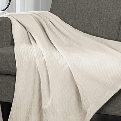 Superior Diamond Weave All-Season Cotton Blanket, Cover for Home, Couch, Bed, Soft, Warm Blankets, Boho Aesthetic, Comfy, Cozy, and Cute Covers, Decorative Bedding Essentials, Full/Queen, Ivory