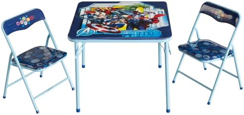 Marvel Avengers 3-Piece Kids Activity Table and Chair Set – Square Table with 2 Folding Chairs, Superhero-Themed Furniture for Ages 3+, Ideal for Playroom, Arts & Crafts, or Snacks