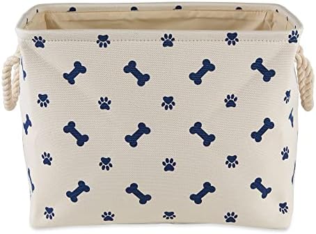 Bone Dry Pet Storage Collection Paw and Bone Print, Small Rectangle, 14x8x9", Nautical Blue