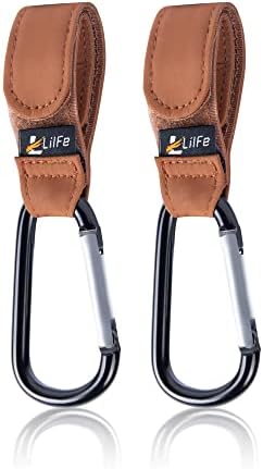 2 Pcs Brown Baby Stroller Hooks for Hanging | Multipurpose Stroller Straps with Durable and Stylish Stroller Clips for Diaper Bags | The Perfect Mummy Hook for Pram, Wheelchair, Shopping and Pet Carts