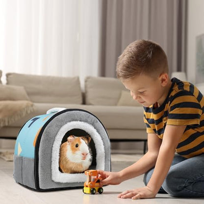 Pet Soft Guinea Pig Hideout, Washable Guinea Pig Bed Cozy Small Animals House Cave Accessories for Rabbits Hamster Rats Chinchilla (Blue&Grey)