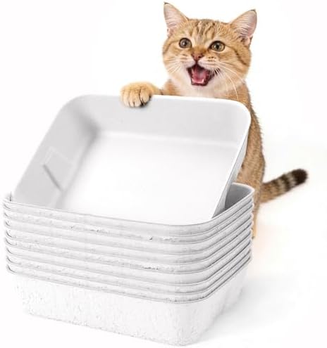 Disposable Litter Boxes for Cats, Durable and Water Resistant, Sustainable Large Disposable Litter Box, Disposable Cat Litter Boxes for Indoor/Travel Use, Standalone or as Liner (White, Large 10-Pack)