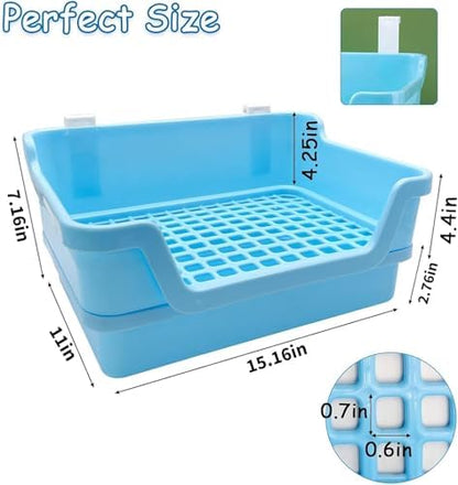 PINVNBY Extra Large Rabbit Litter Box Small Animal Potty Trainer Huge Bunny Litter Pan Plastic Pet Corner Toilet with Mash for Adult Guinea Pigs Chinchillas Ferrets (Blue)