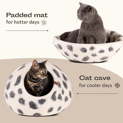 MEOWFIA Cat Cave - Merino Wool Bed for Indoor Cats (Snow Leopard, Large)