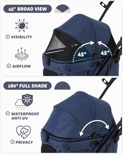 HITTITE Pet Stroller with Weatherproof Cover, All-Terrain 4-Wheel Cat & Dog Stroller with Adjustable Canopy, Foldable Dog Strollers with Storage Basket for Small to Medium Dogs Up to 55 lbs.