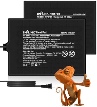 BN-LINK Reptile Heat Pad 6"X8" 8W for 10-20gal Under Tank Terrarium Heating Mat Waterproof for Turtle, Lizard, Frogs, Snake, Hermit Crab 2 Pack