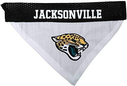 NFL DOG BANDANA - JACKSONVILLE JAGUARS REVERSIBLE PET BANDANA. 2 Sided Sports Bandana with a PREMIUM Embroidery TEAM LOGO, Large/X-Large. - 2 Sizes & 32 NFL Teams available