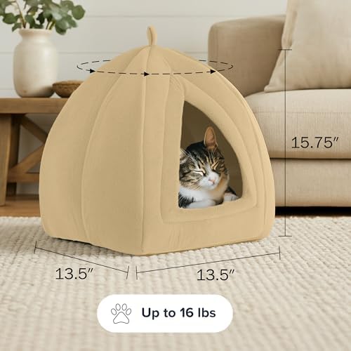 Cat House - Indoor Bed with Removable Foam Cushion - Pet Tent for Puppies, Rabbits, Guinea Pigs, Hedgehogs, and Other Small Animals by PETMAKER (Tan)