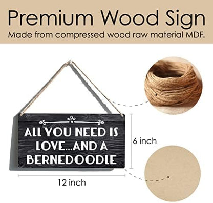 Bernedoodle Sign Gift Farmhouse All You Need Is Love and a Bernedoodle Wooden Hanging Sign Rustic Wall Art Home Decoration 12 x 6 Inches