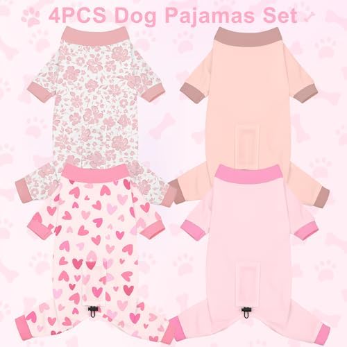 Bienbee Dog Pajamas, 4 Pack Adjustable Onesies for Small to Large Dogs XS