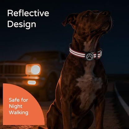 Waterproof AirTag Dog Collar with QR Code Dog Tag, Red M
