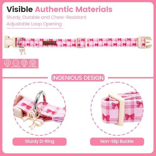 Lionheart glory Dog Collar - Cute Dog Collars Adjustable Soft Collars Pink Dogs Collar Bow for Small Dogs Puppy Girl/Boy Pet Spring Holiday