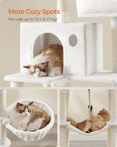 Feandrea Cat Tree, 81.1-in Large Cat Tower, Multi-Level Condo, Cream White
