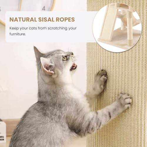 SHA CERLIN 65in Larger Cat Tree Tower Condo for Indoor Kitties/Multi-Level Furniture Activity Center with Wide Base/Cozy Plush Cat Perches/Baskets/Sisal Scratching Posts and Hammock/Beige