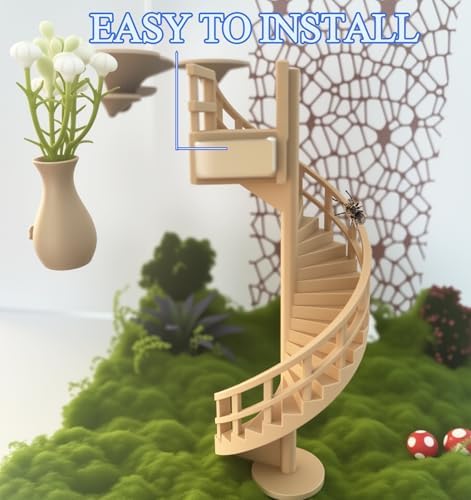 4pc Jumping Spider Enclosure Accessories Set – Fun Spinning Stairs And Vase with Flower,Spiders Net, Climbing Set with Magnetic Mount for Jumping Spider Enclosure Accessory Decoration (Beige)