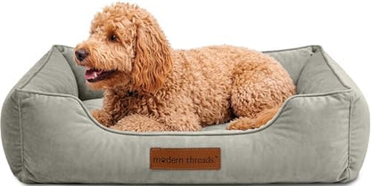Modern Threads Luxury Dog Bed - Comfortable Tufted Velvet Cushion for Small to Large Dogs - Machine Washable - Durable & Cute Sleep Space for Pets - Pamper Your Pet with Cozy Beds - Light Grey