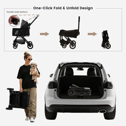 Babyboat Portable Dog Stroller for Small Dogs Cats Up to 35 Lbs - Black