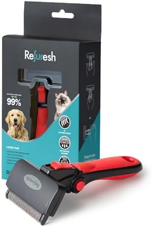 Deshedding Dog Brush for Long Hair (Medium,Red) – Gentle Deshedding Tool for Dogs & Cats – Reduces Shedding, Without damaging Topcoat. Removes Loose Fur & Dead Undercoat.