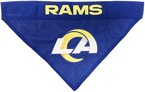 NFL DOG BANDANA - LOS ANGELES RAMS REVERSIBLE PET BANDANA. 2 Sided Sports Bandana with a PREMIUM Embroidery TEAM LOGO, Large/X-Large. - 2 Sizes & 32 NFL Teams available