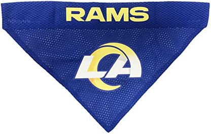 NFL DOG BANDANA - LOS ANGELES RAMS REVERSIBLE PET BANDANA. 2 Sided Sports Bandana with a PREMIUM Embroidery TEAM LOGO, Large/X-Large. - 2 Sizes & 32 NFL Teams available