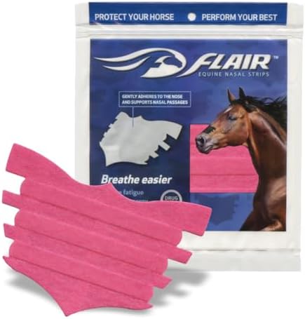 FLAIR Equine Nasal Strips for Horses (Pink, 6 Pack), Adhesive Equine Nasal Strips & Support, Breathing Aids Training Horses, Equine Health Supplies, Breathing Aid