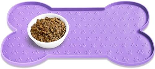 PWTAA Dog Food Mat Anti-Slip Silicone Dog Bowl Mat Thicker Pet Placemat Waterproof Cat Feeder Pad with Raised Edge Puppy Kitten Feeding Mats Suitable Small Medium-Sized Dogs Cats Eating Tray