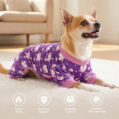 KYEESE Velvet Dog Pajamas for Small Dogs Soft Onesie Shirt, Unicorn Purple