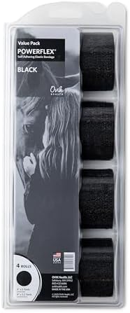 OVIK Health PowerFlex Equine – Extra Strong Self-Adhering Bandage Wrap – Wound Care, Compression & Support Bandage for Horses, Cows & Dogs – Black, 4 inch, 4 Rolls (Resealable Case)