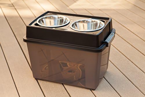 IRIS USA Elevated Dog Bowls 15" H, up to 47 lb Storage, Black, Made in USA