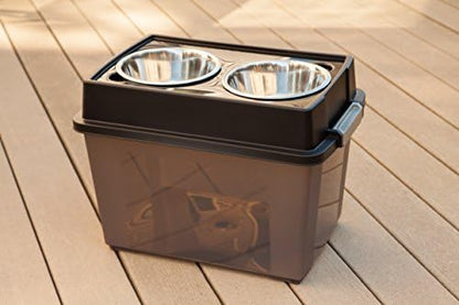 IRIS USA Elevated Dog Bowls 15" H, up to 47 lb Storage, Black, Made in USA