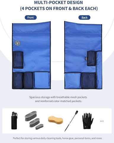 Harrison Howard Horse Saddle Rack Cover with Pockets, Waterproof Saddle Storage Cover & Horse Tack Organizer, Saddle Rack Protection for Barn, Trailer & Travel（Saddle Rack not Included）-Champion Blue