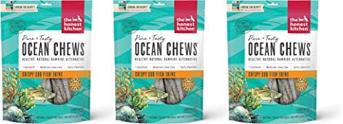 The Honest Kitchen 3 Pack of Crispy Cod Fish Skins Ocean Chews Single-Ingredient Dog Treats, 5.5 Ounces Each