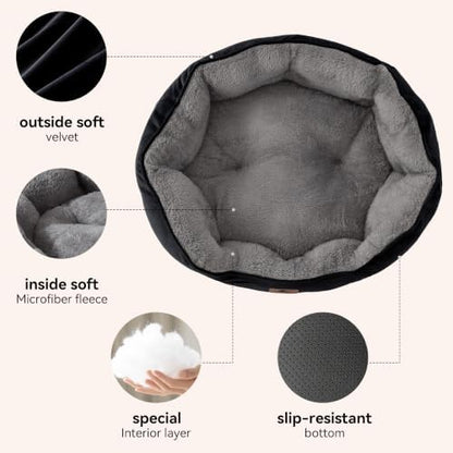 Asvin Small Dog Bed for Small Dogs, Cat Beds for Indoor Cats, Pet Bed for Puppy and Kitty, Extra Soft & Machine Washable with Anti-Slip & Water-Resistant Oxford Bottom, Black, 20 inches