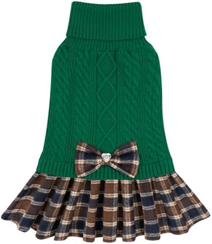 KYEESE Dog Sweater Dress for Small Dogs Turtleneck Thick Knit Pullover