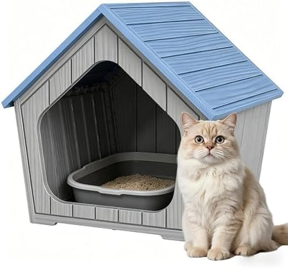 Cat Litter Box Enclosure, Resin Outdoor Litter Box with Air Holes, Cat Houses for Outdoor Cats, Wide Opening Design for Easy Cleaning, Blue