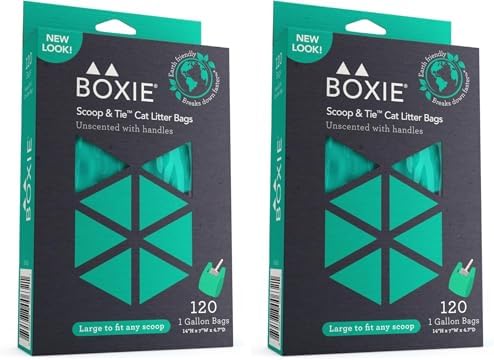 Boxie Sustainable Scoop & Tie Pet Waste Bags, 240 Count, Leak-Proof, Easy-to-Tie Handles, Eco-Friendly, Odor Control, EPI Technology, Durable for Cat Litter & Dog Waste (Pack of 2)