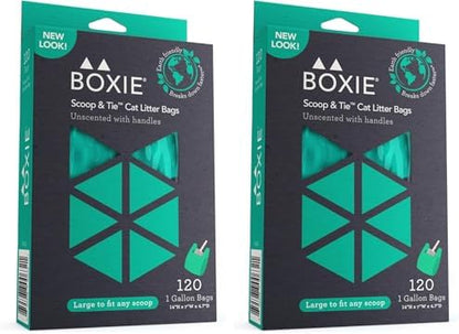 Boxie Sustainable Scoop & Tie Pet Waste Bags, 240 Count, Leak-Proof, Easy-to-Tie Handles, Eco-Friendly, Odor Control, EPI Technology, Durable for Cat Litter & Dog Waste (Pack of 2)