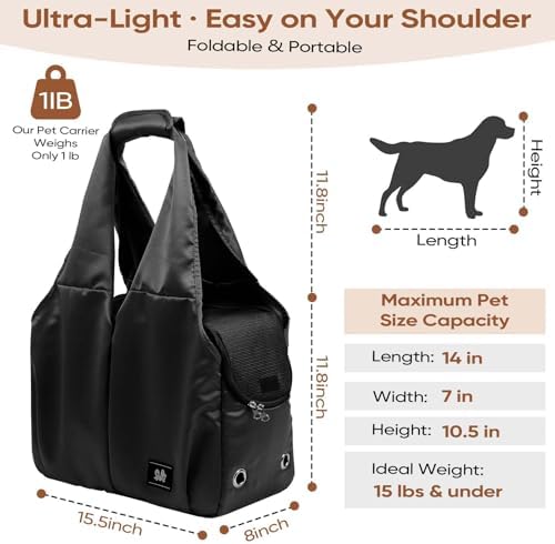 Dog Purse Carrier for Small Dogs, Cats, and Puppies – Soft-Sided Travel Pet Tote Bag with 4 Large Pockets, Foldable, Lightweight, Fits Pets up to 15 lbs, for Travel, Outings (Black)