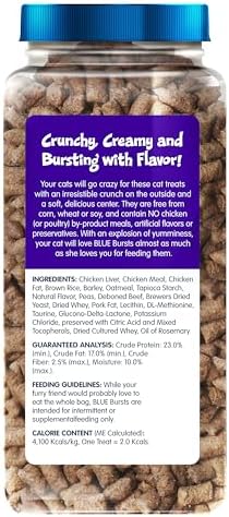 Blue Buffalo Bursts Crunchy & Creamy Cat Treats, Great for Training, Delish Liver & Beef, 12-oz. Tub (Pack of 4)