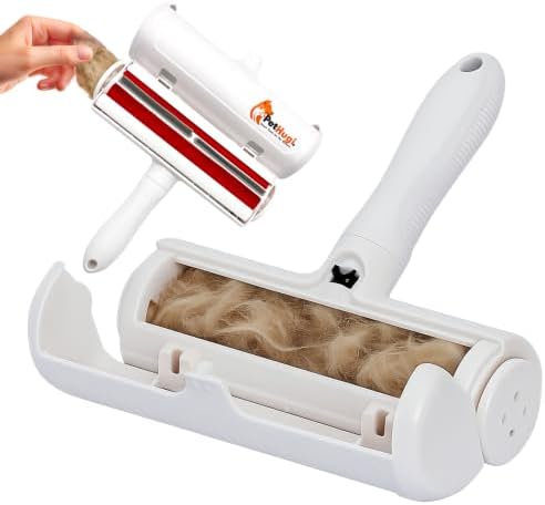 3-in-1 Pet Hair Remover Set with Cleaning Brush and Detailer Scraper - Reusable Roller for Couch, Furniture, Dog & Cat Hair - Self Cleaning Lint Remover Tool for Carpet, Sofa & Bedding