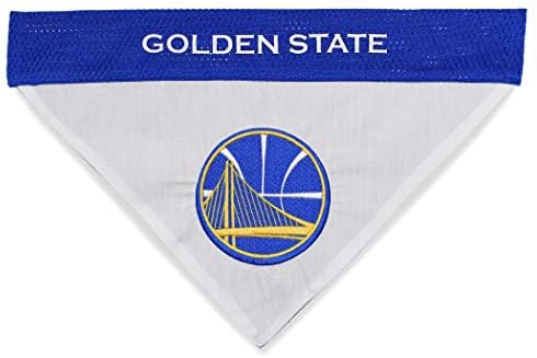 Pets First NBA DOG BANDANA - GOLDEN STATE WARRIORS REVERSIBLE PET BANDANA. 2 Sided HOME & AWAY Sports Bandana with a PREMIUM Embroidery TEAM LOGO, Small/Medium.