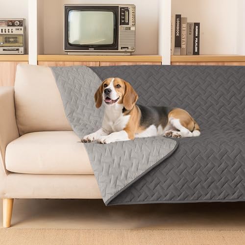 gogobunny 100% Double Sided Waterproof Dog Blanket Soft Pet Bed Cover Reversible Protect Furniture Couch Sofa Car for Puppy Cat Kids (Dark Grey/Light Grey, 52x82 Inch (Pack of 1))