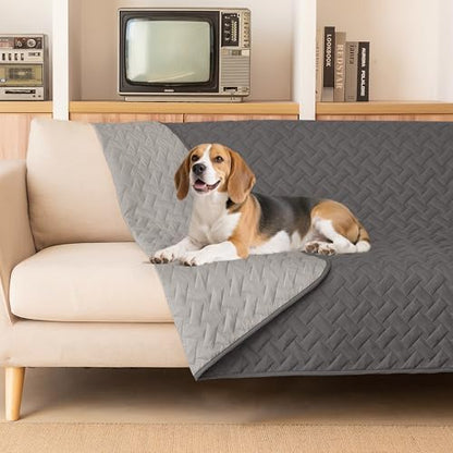 gogobunny 100% Double Sided Waterproof Dog Blanket Soft Pet Bed Cover Reversible Protect Furniture Couch Sofa Car for Puppy Cat Kids (Dark Grey/Light Grey, 52x82 Inch (Pack of 1))