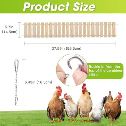 Jorewood Chicken Coop Toy Natural Wooden Chicken Swing & Bridge Toys Multi-Functional Poultry Perch with Wooden Beads (Safe for Chickens/Ducks)