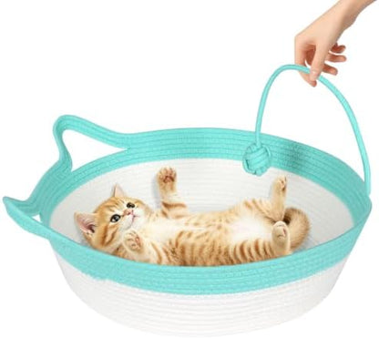 Cotton Rope Cat Bed, Instinct Hand Woven Basket with Rope Tail, Large