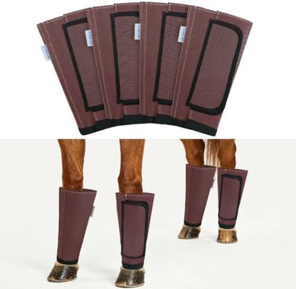 Fly Boots for Horses Set of 4, Equine Loose Fitting Leggings (Brown)
