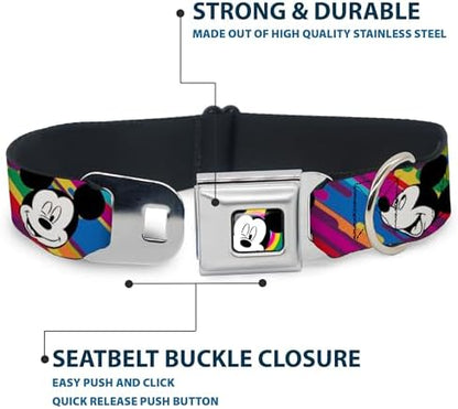 Disney Pet Collar, Dog Collar Metal Seatbelt Buckle, Mickey Mouse Expressions Multi Color White Black, 11 to 16.5 Inches 1.0 Inch Wide